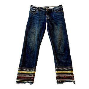 Pilcro and the Letterpress Blue Cropped Jeans with Multicolor Hem